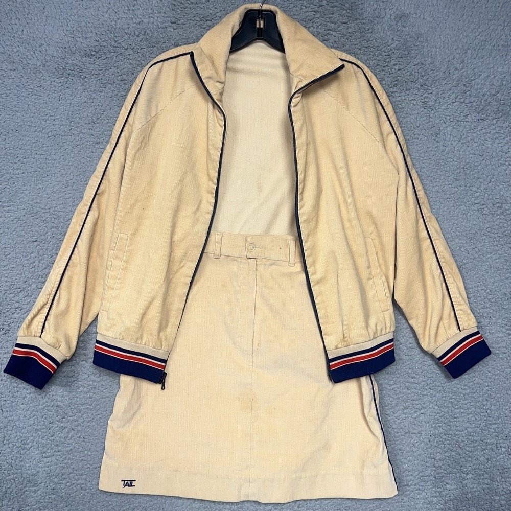 VTG Tail Jacket & Skort Set Women's Sz 7/8 Beige Striped Cuffs Corduroy‎ Tennis